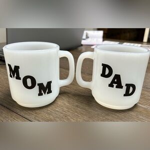 Vintage Glasbake White & Black‎ 'Mom' and 'Dad' Mugs Set Made in USA